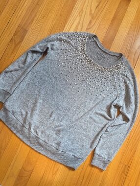 torrid Gray Pearl-Accent Crewneck Sweater